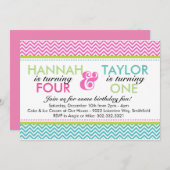 姉妹の誕生日パーティー招待状（女の子） 招待状 (正面/裏面)