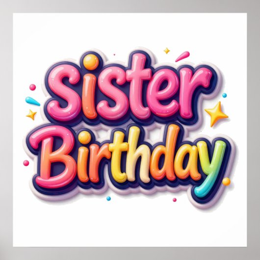 姉妹の誕生日虹色バブルギフト ポスター (正面)