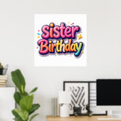 姉妹の誕生日虹色バブルギフト ポスター (ホームオフィス)