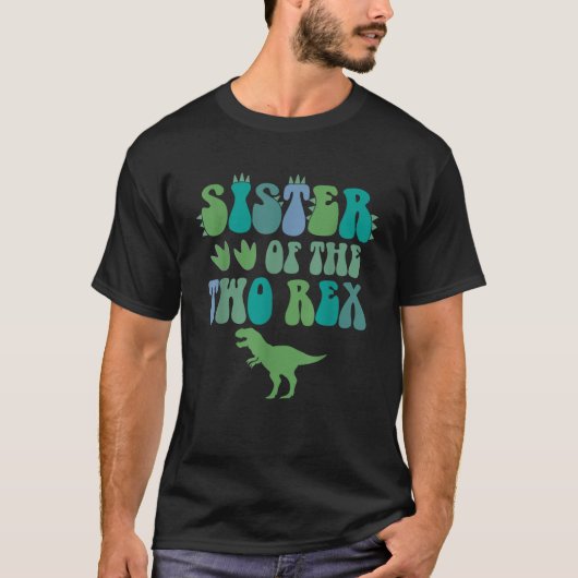 姉妹の2つのレックス誕生日少年Tレックス恐竜 Tシャツ (正面)