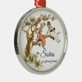 姉妹は永遠に友達である2人のヴィンテージ女の子 メタルオーナメント (右)