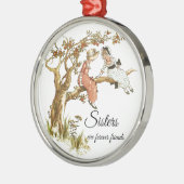 姉妹は永遠に友達である2人のヴィンテージ女の子 メタルオーナメント (左)