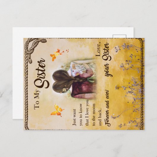 姉妹へのギフト、蝶の愛好家、フラワーの姉妹 ポストカード (正面/裏面)