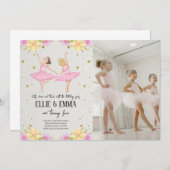 姉妹または双子のバレリーナ写真 招待状 (正面/裏面)