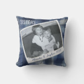 姉妹カスタム名photo keepsake blue plaid クッション (正面)