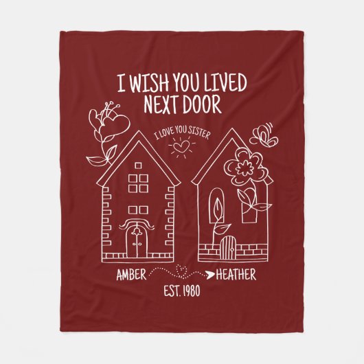 姉妹ギフト私はあなたが隣の写真に住んでいることを望む フリースブランケット (正面)
