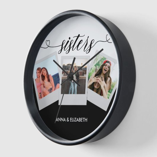 姉妹スクリプトファミリーフォトグリッドコラージュ愛 壁時計 (傾斜)