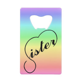 姉妹ハートカラフル虹の背景 クレジットカード栓抜き