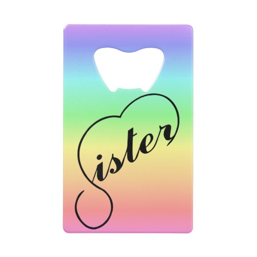 姉妹ハートカラフル虹の背景 クレジットカード栓抜き (正面)