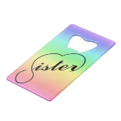 姉妹ハートカラフル虹の背景 クレジットカード栓抜き (正面アングル)