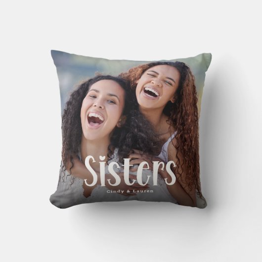 姉妹パーソナライズされた写真かわいい姉妹の贈り物 クッション (正面)