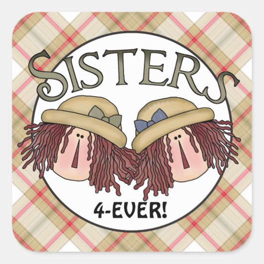 姉妹フォーエバー家族おもしろいシール スクエアシール (正面)