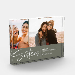 姉妹モダンが2枚の写真を保存オリーブグリーン フォトブロック