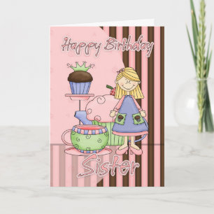姉妹可愛い誕生日カード – カップケーキとお茶 カード