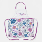 姉妹名パーソナライズされた水カラーフローラキッチン エプロン (正面)