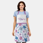 姉妹名パーソナライズされた水カラーフローラキッチン エプロン (着用した状態)