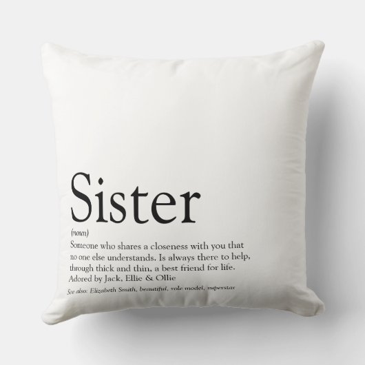 姉妹定義ことわざ白黒ラージ クッション (裏面)