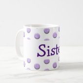 姉妹紫の水彩色のドットと文字 コーヒーマグカップ (正面左)