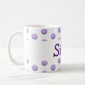 姉妹紫の水彩色のドットと文字 コーヒーマグカップ (左)