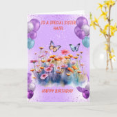 姉妹誕生日パーソナライズされたカード風船 カード (黄色い花)