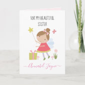 姉妹誕生日フェアリーの女の子のピンクお洒落カード カード (正面)