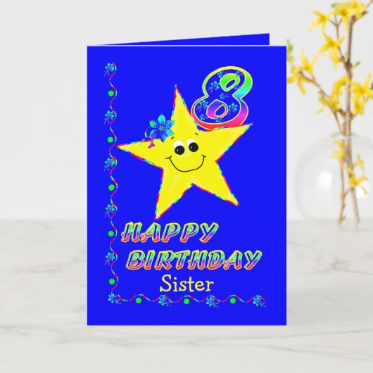 姉妹8誕生日星 カード (黄色い花)