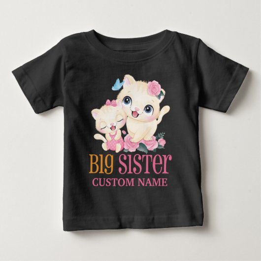 姉妹 かわいいイニシャルとねこ ベビーTシャツ (正面)