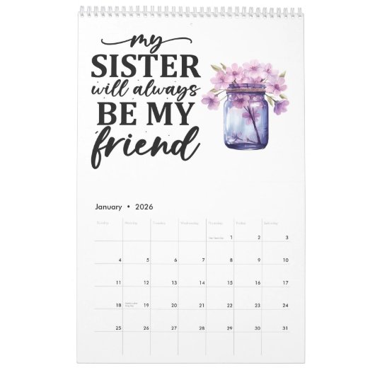 姉妹 カレンダー (1月 2026)