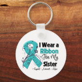 姉妹 – 卵巣がんリボン キーホルダー (正面)