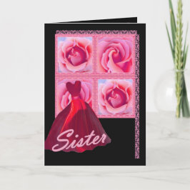 姉妹-新婦付添人-赤いガウン、ピンクのバラ 招待状