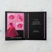 姉妹-新婦付添人-赤いガウン、ピンクのバラ 招待状 (内部)