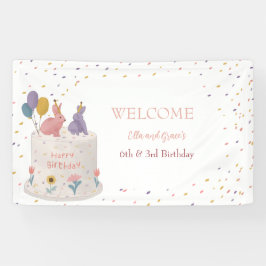 姉弟お揃い誕生日パステルうさぎバナー 横断幕