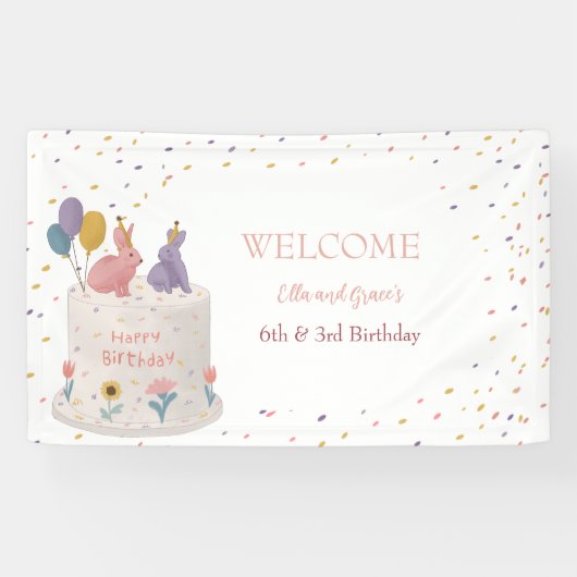 姉弟お揃い誕生日パステルうさぎバナー 横断幕 (横)