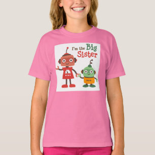 姉-女の子のためのレトロのロボット家族のTシャツ Tシャツ