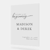 「始まりにようこそ」結婚の アクリルサイン (傾斜)