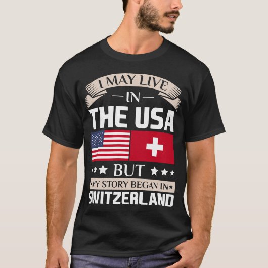 始まりましたスイス連邦共和国の旗T-で米国の物語に住むよろしいです Tシャツ (正面)