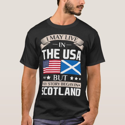 始まりましたスコットランドの旗で米国の物語に住むよろしいです Tシャツ (正面)