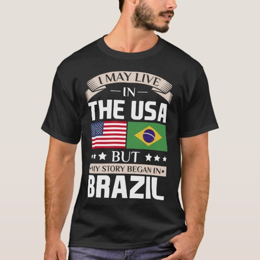 始まりましたブラジルの旗のTシャツで米国の物語に住むよろしいです Tシャツ (正面)