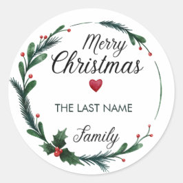 姓からのクリスマスStickersリースハート ラウンドシール