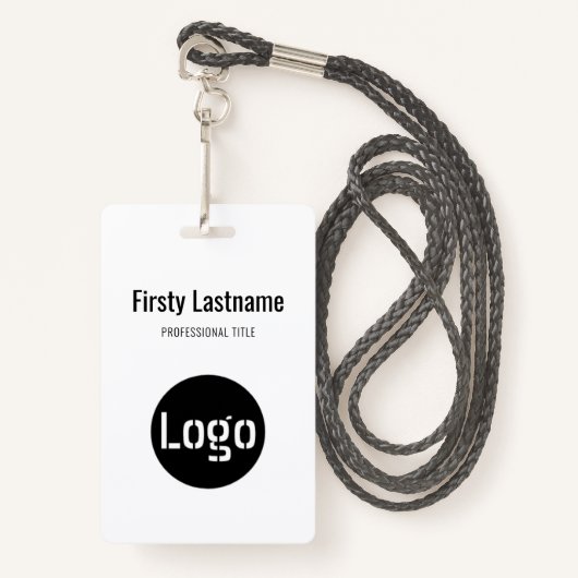 姓と名を持つ会社のロゴバーコードBa バッジ (正面ランヤード)