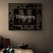 姓のカスタマイズプリントブラックブラウンフローラ ポスター