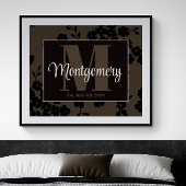 姓のカスタマイズプリントブラックブラウンフローラ ポスター