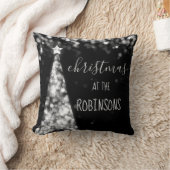 姓のクリスマスのきらめくな木の銀 クッション (ブランケット)