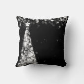 姓のクリスマスのきらめくな木の銀 クッション (裏面)