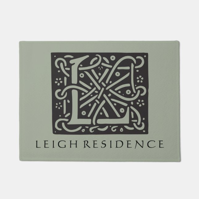 姓のケルト結び目模様の手紙Lモノグラム ドアマット (正面)