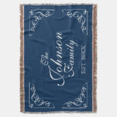 姓のパーソナライズされた姓の青い投げ毛布 スローブランケット (正面縦)