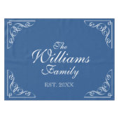 姓のパーソナライズされた青と白のテーブルクロス テーブルクロス (正面(横))