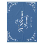 姓のパーソナライズされた青と白のテーブルクロス テーブルクロス (正面)