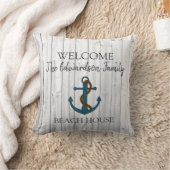 姓のビーチハウスへの航海のないかりの歓迎 クッション (ブランケット)