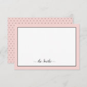 姓のモダンな書道のシックな水玉模様のピンク ノートカード (正面/裏面)